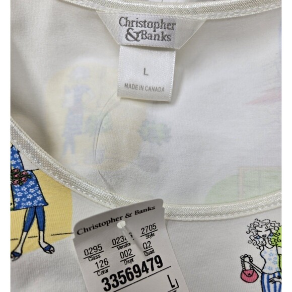 Christopher Banks White 3/4 Sleeve Top Poodles Out and About Womens Sz L - Picture 6 of 6